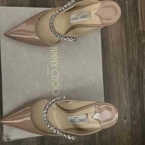 Jimmy Choo Ballet Pink Patent Leather Mules with Crystal Strap